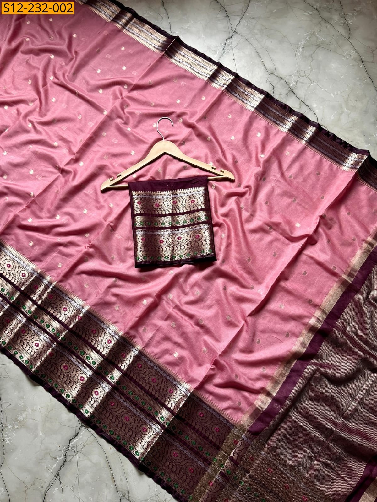 Onion Pink Banarsi daibal semi georgette soft silk Saree