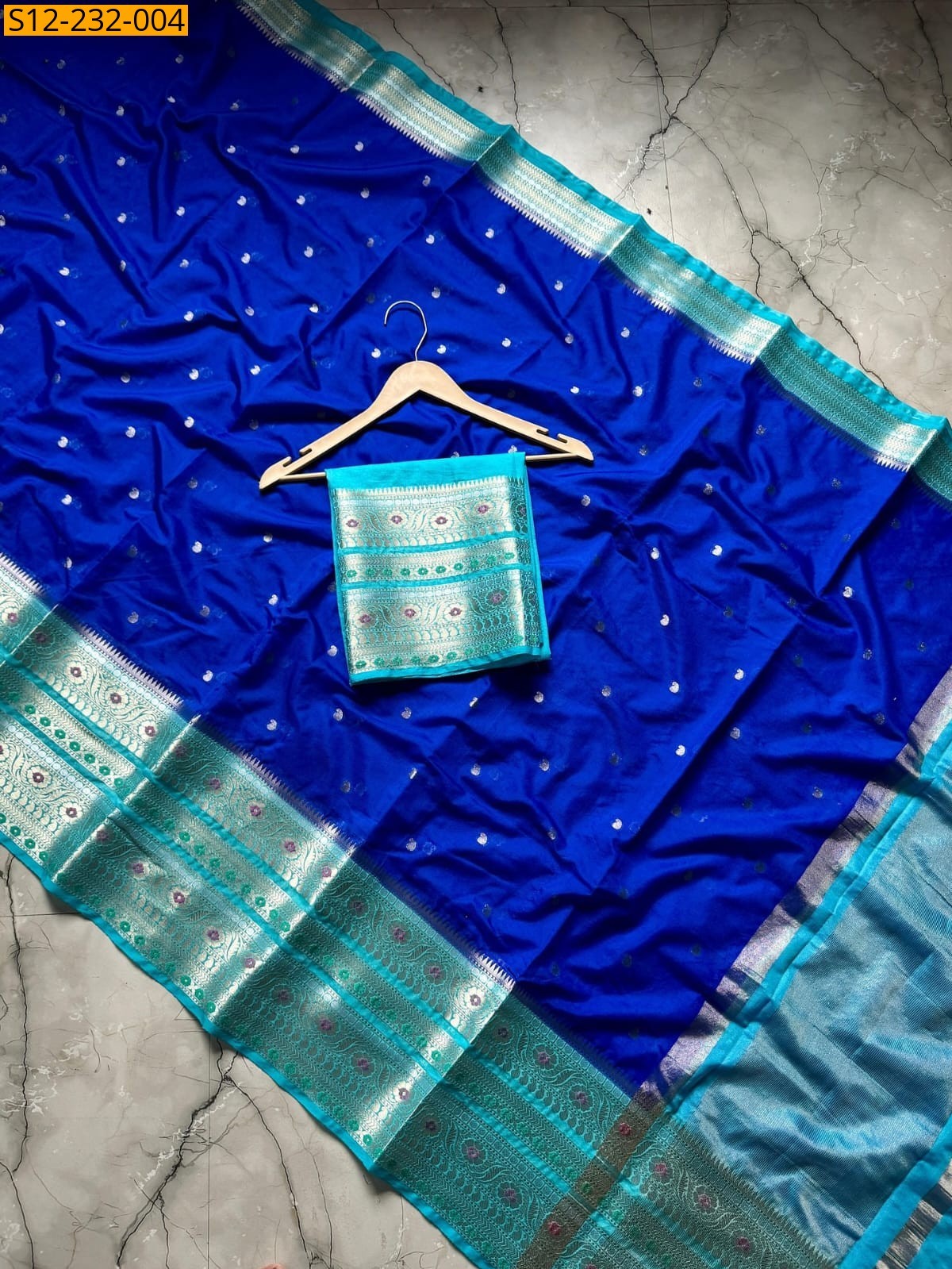Blue Banarsi daibal semi georgette soft silk Saree