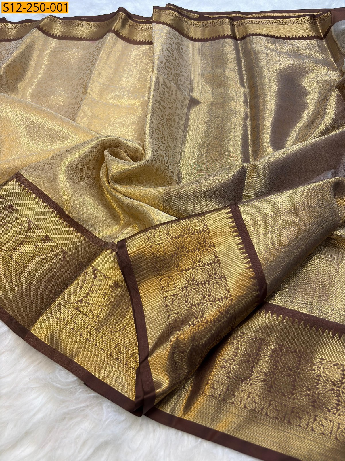 Gold Banarsi tissue soft silk Saree