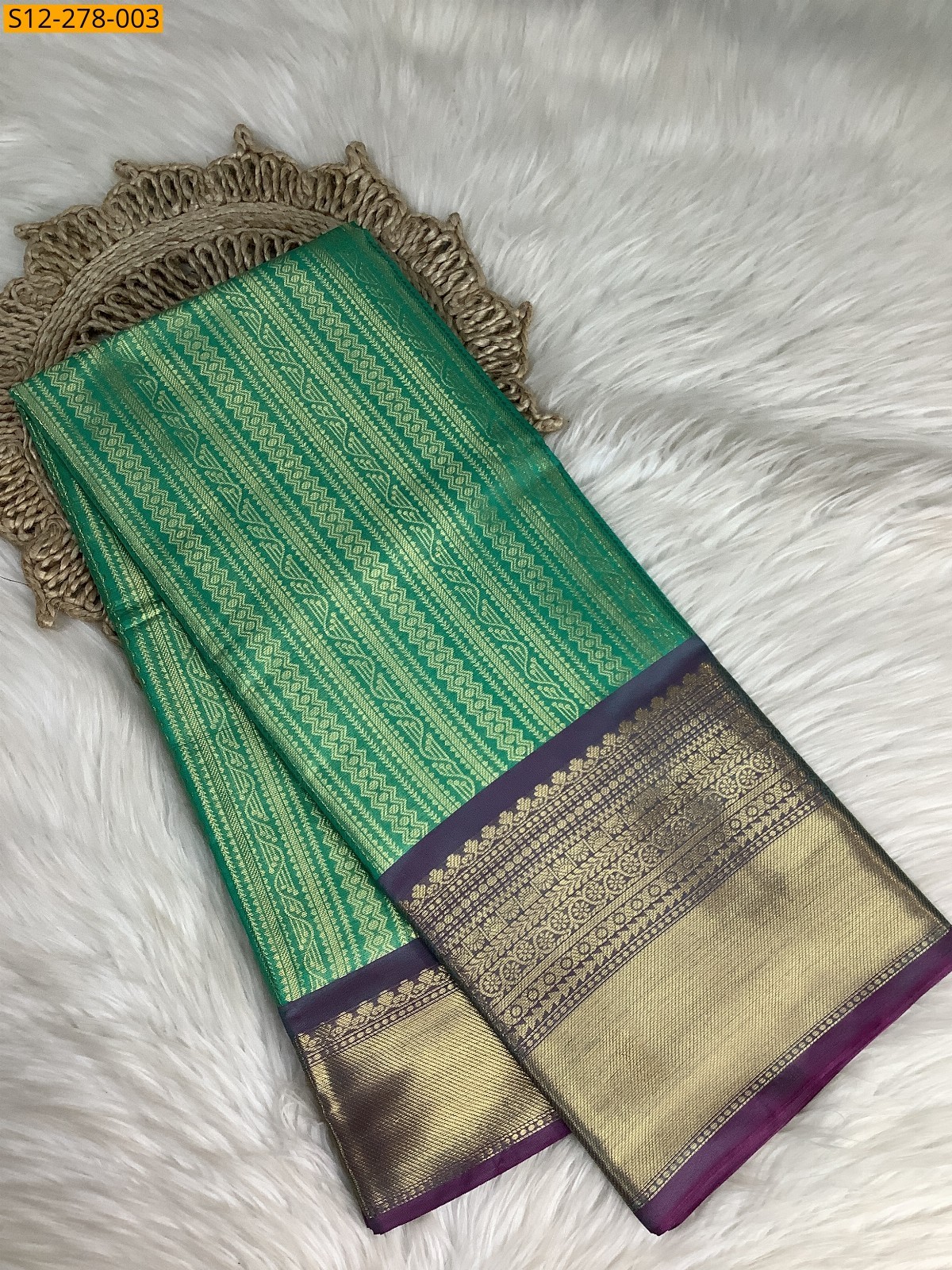Green Banarsi semi kataan soft silk Saree