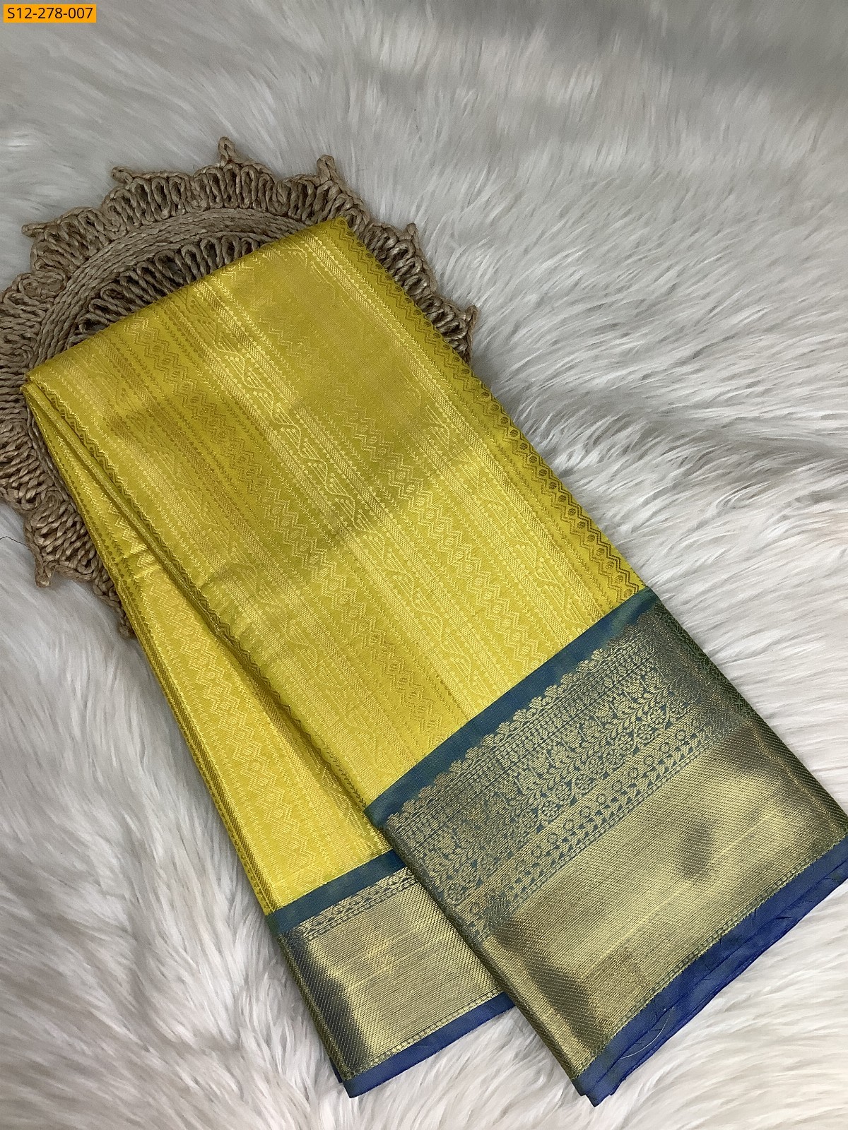 Lemon Yellow Banarsi semi kataan soft silk Saree