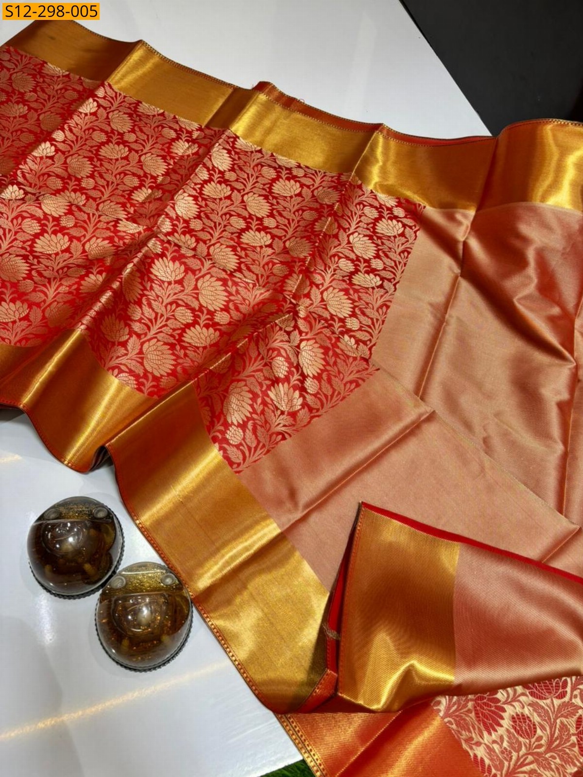 Red Banarasi  Semi Kataan Soft Silk Saree