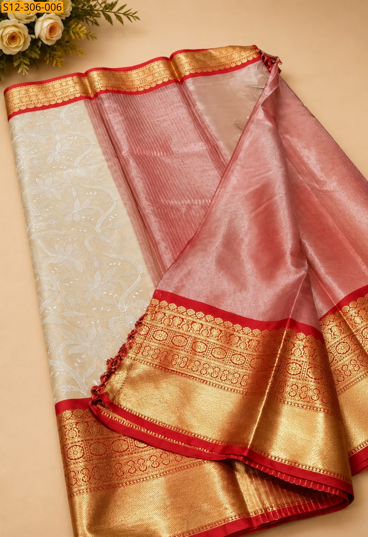 Pink Banarsi kaanchi border tissue embroidery Saree