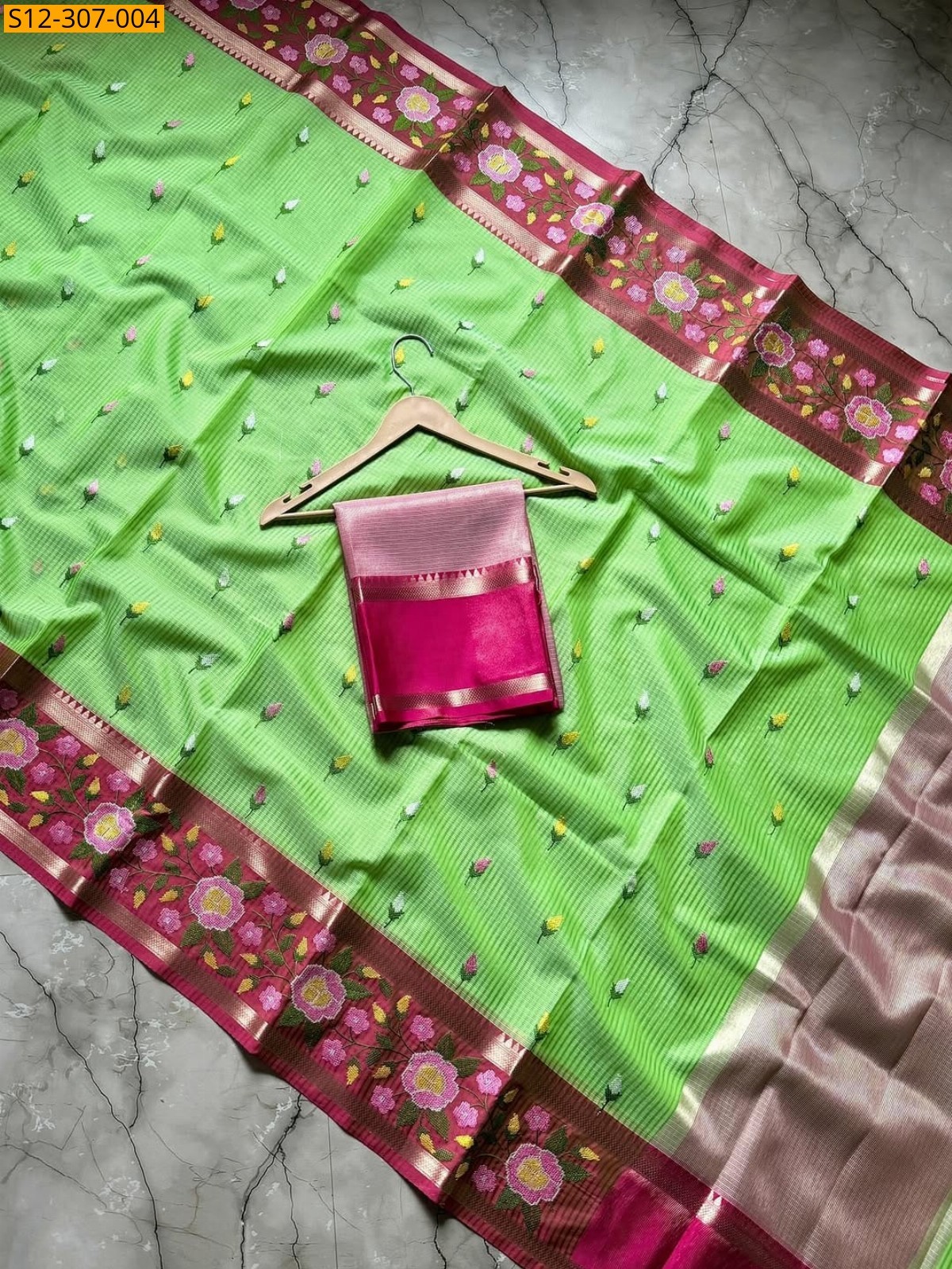 Green Banarasi kota chek embroidery Saree