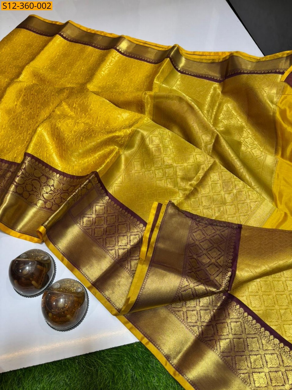 Yellow Banarsi semi kataan soft silk Saree