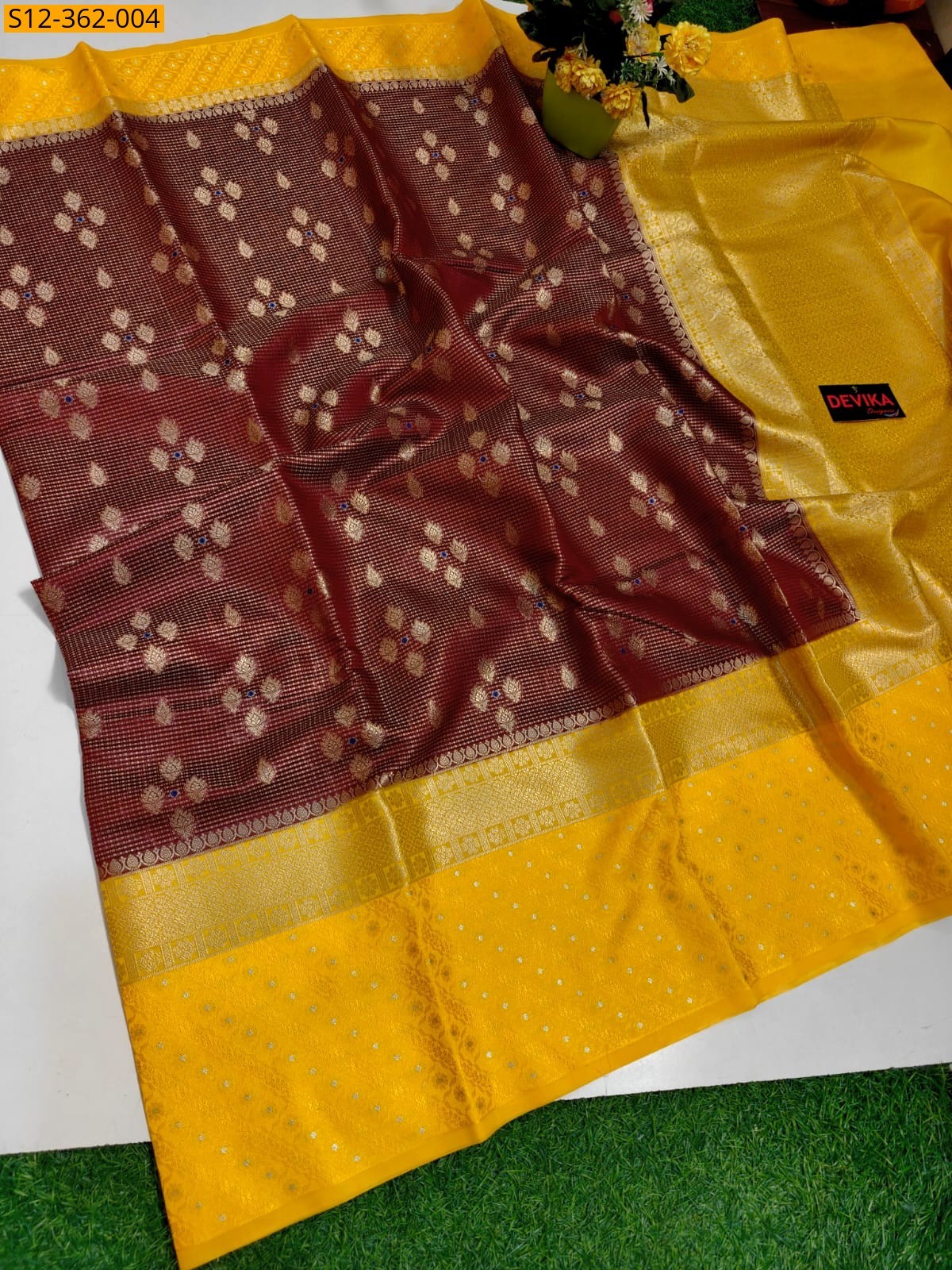Brown Banarsi daibal kataan soft silk Saree