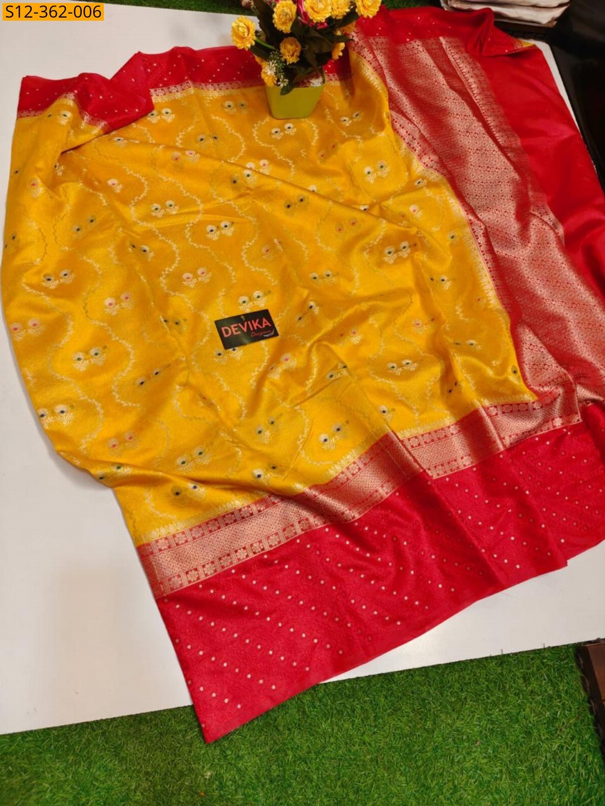 Yellow Banarsi daibal kataan soft silk Saree