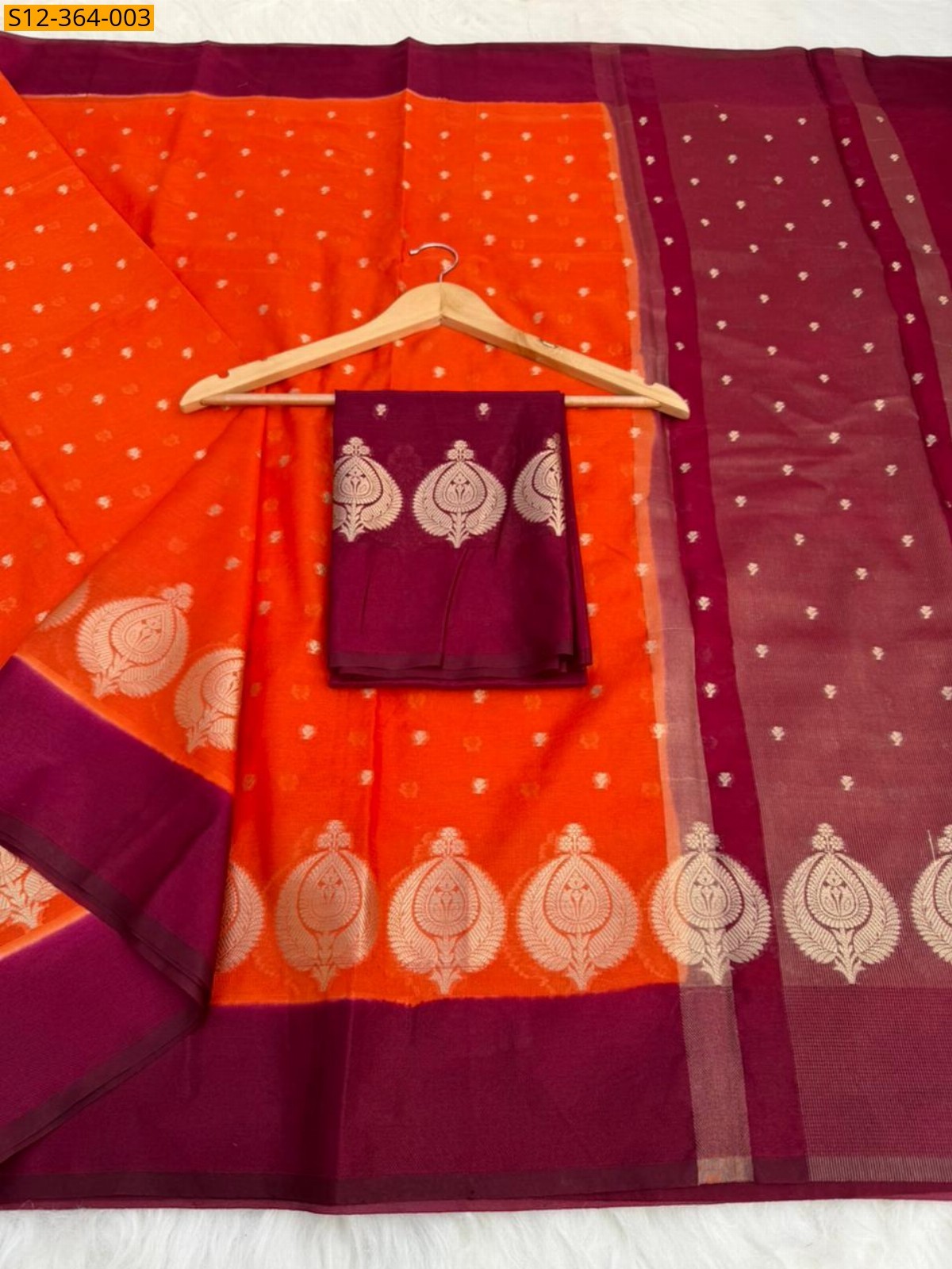 Orange Banarasi daibal wam soft silk Saree