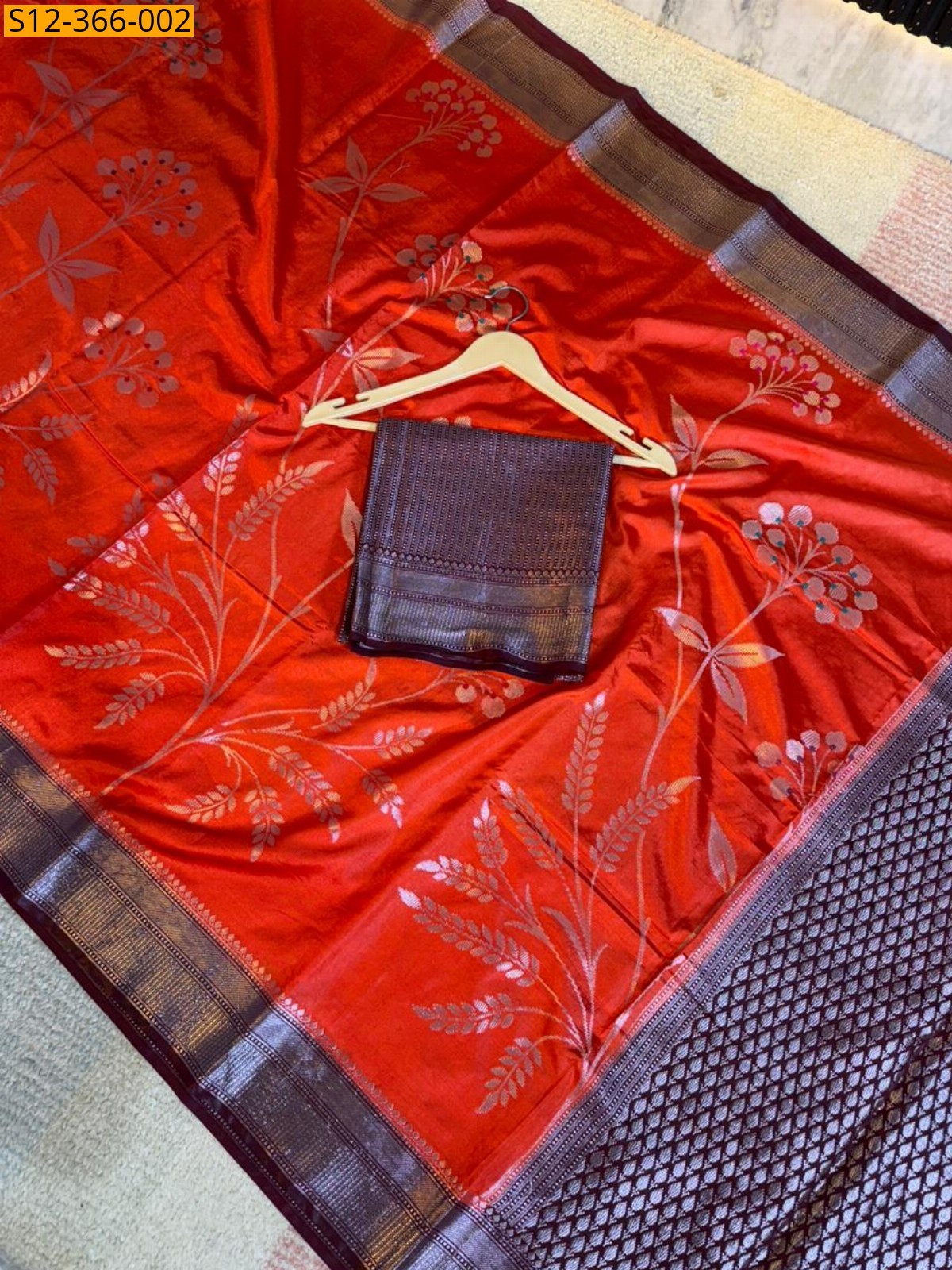 Orange Banarsi daibal raw mango soft silk Saree