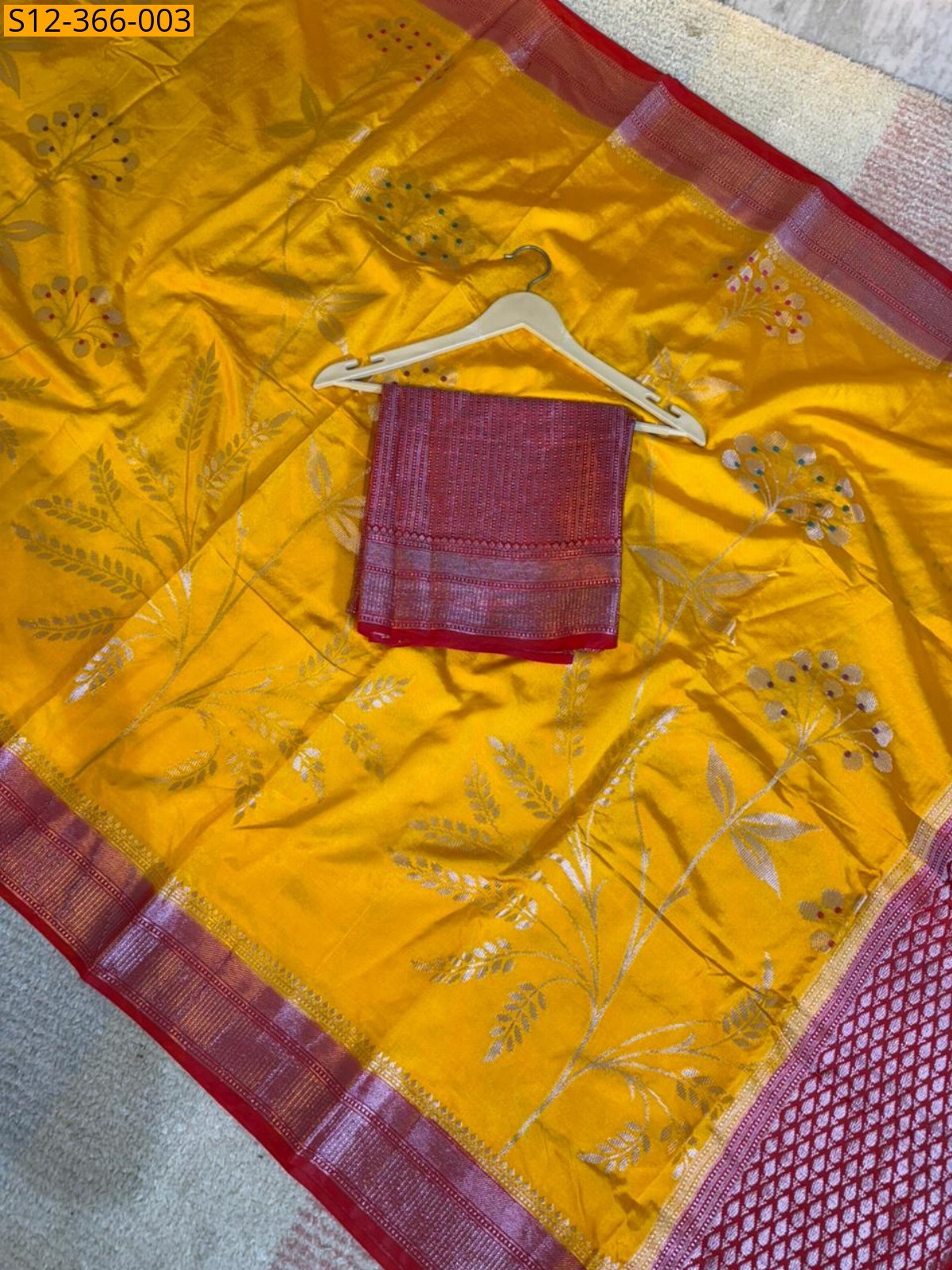 Yellow Banarsi daibal raw mango soft silk Saree