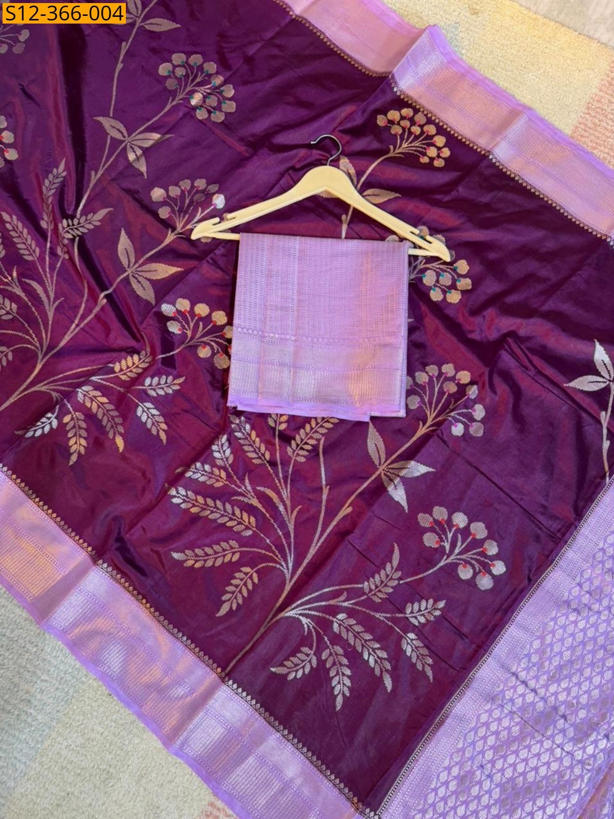 Wine Banarsi daibal raw mango soft silk Saree