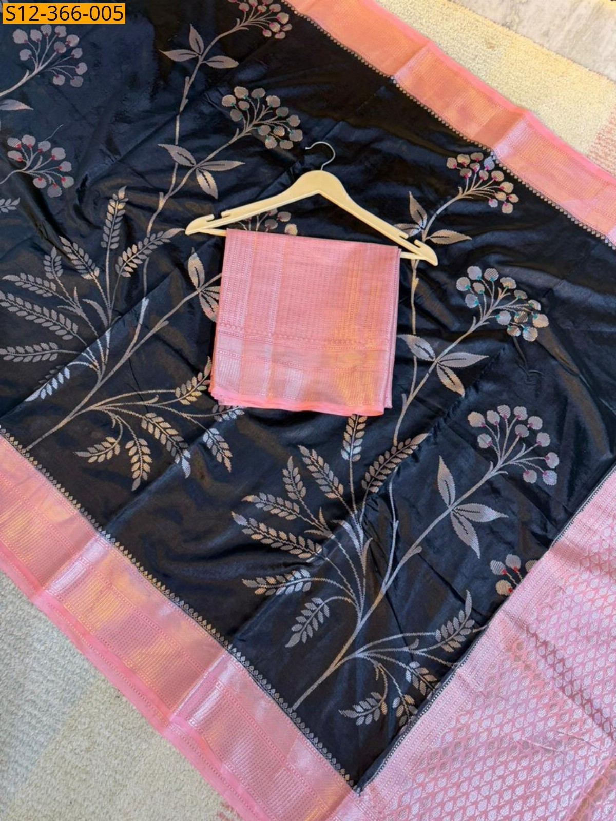 Black Banarsi daibal raw mango soft silk Saree