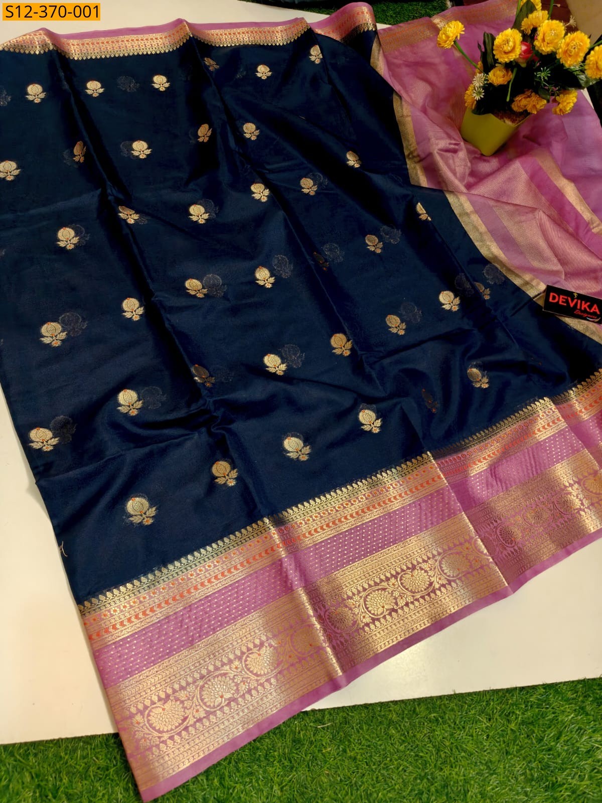 Navy Blue Fancy Banarsi semi georgette soft silk Saree