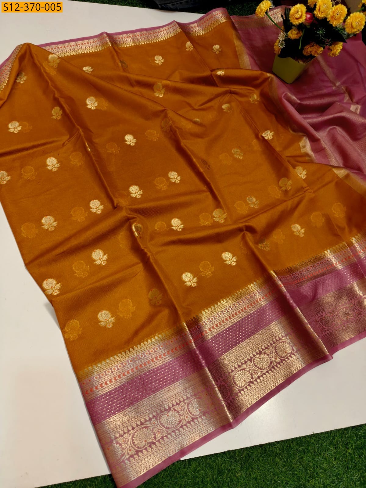 Mustard Fancy Banarsi semi georgette soft silk Saree
