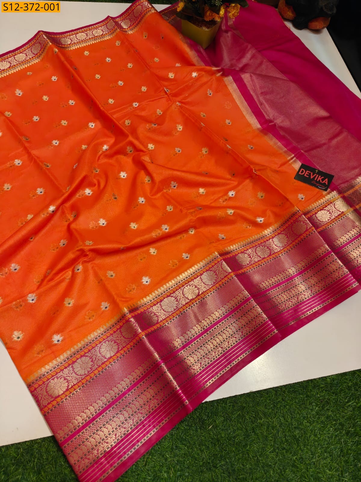 Orange Fancy Banarsi semi georgette soft silk Saree