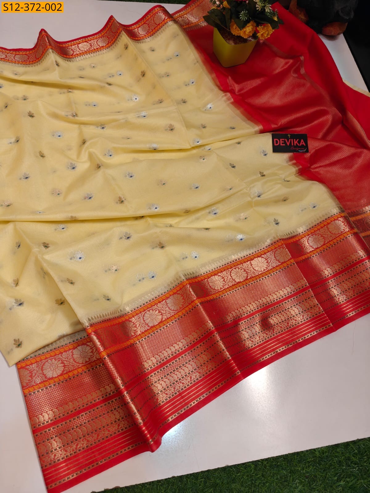 Sandal Fancy Banarsi semi georgette soft silk Saree