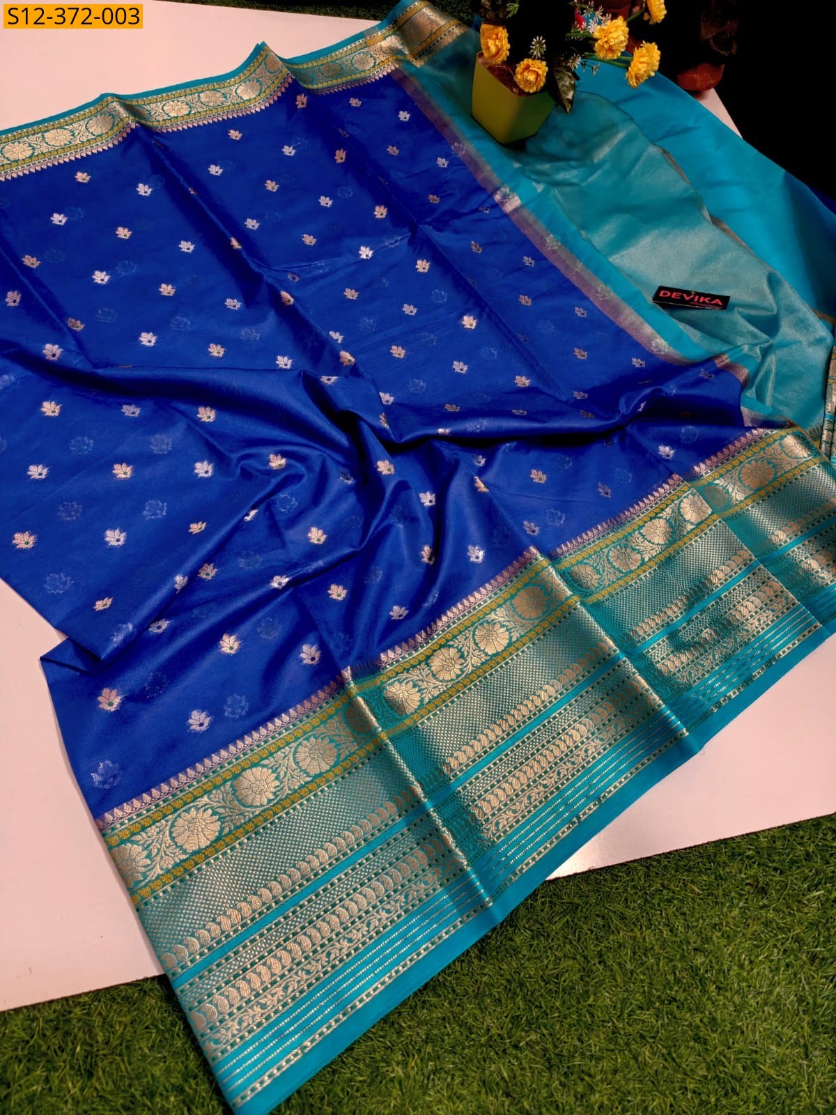 Blue Fancy Banarsi semi georgette soft silk Saree