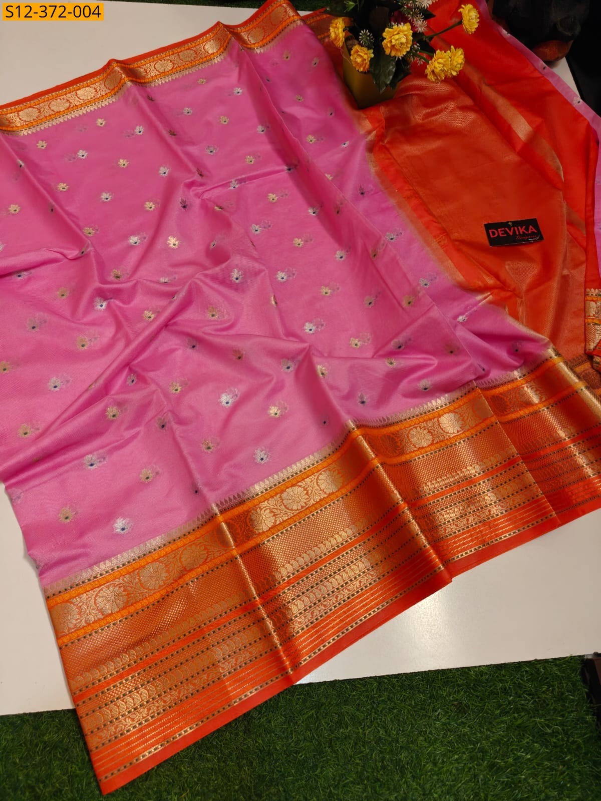 Pink Fancy Banarsi semi georgette soft silk Saree