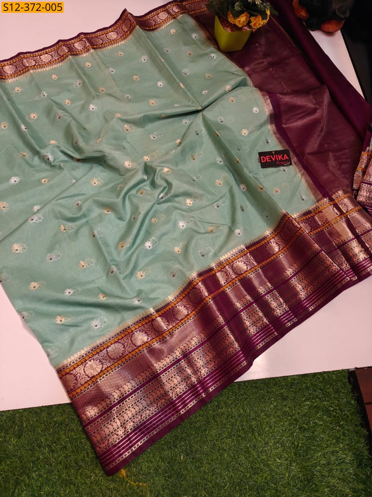 Rama Green Fancy Banarsi semi georgette soft silk Saree