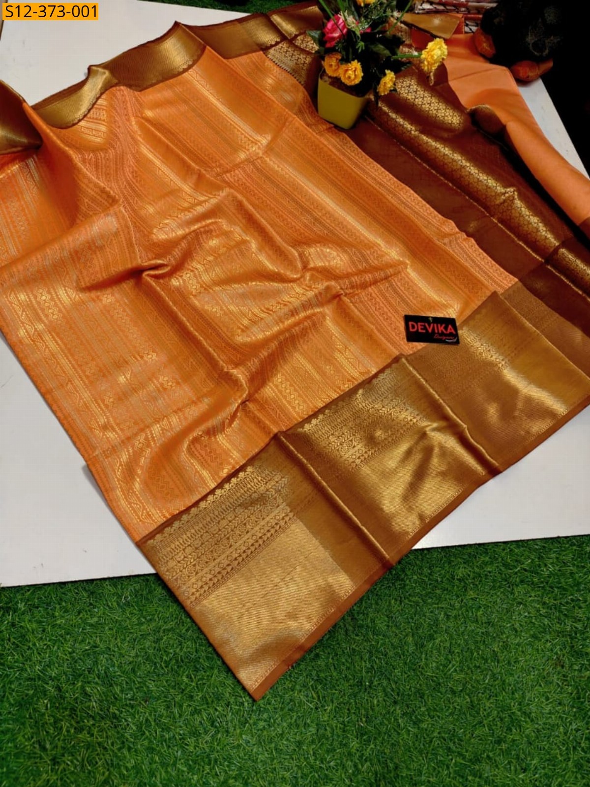 Orange Fancy Banarsi semi kataan soft silk Saree