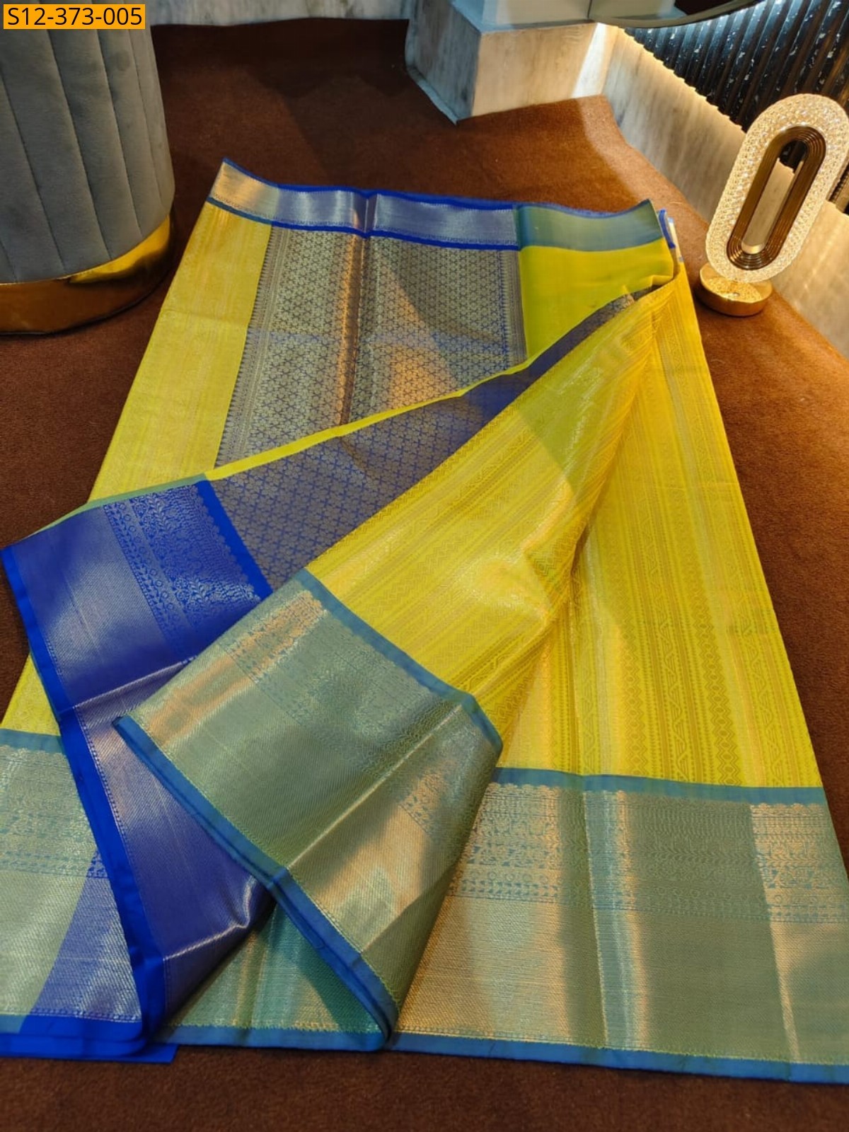 Yellow Fancy Banarsi semi kataan soft silk Saree