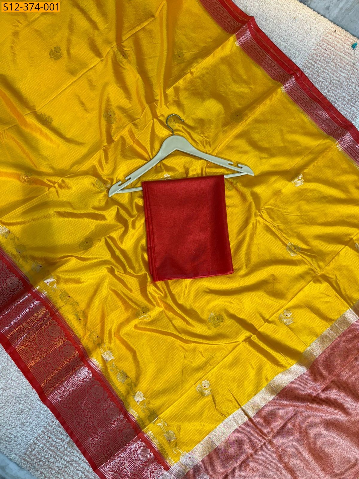 Yellow Fancy Banarasi daibal raw mango soft silk Saree