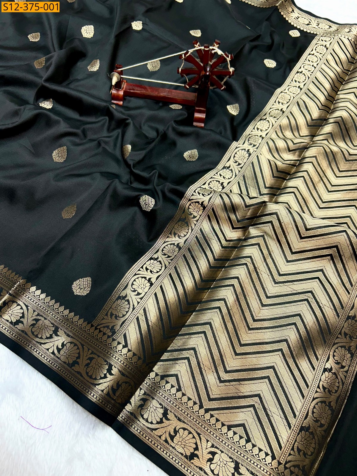 Black Fancy Banarsi semi kataan soft silk Saree