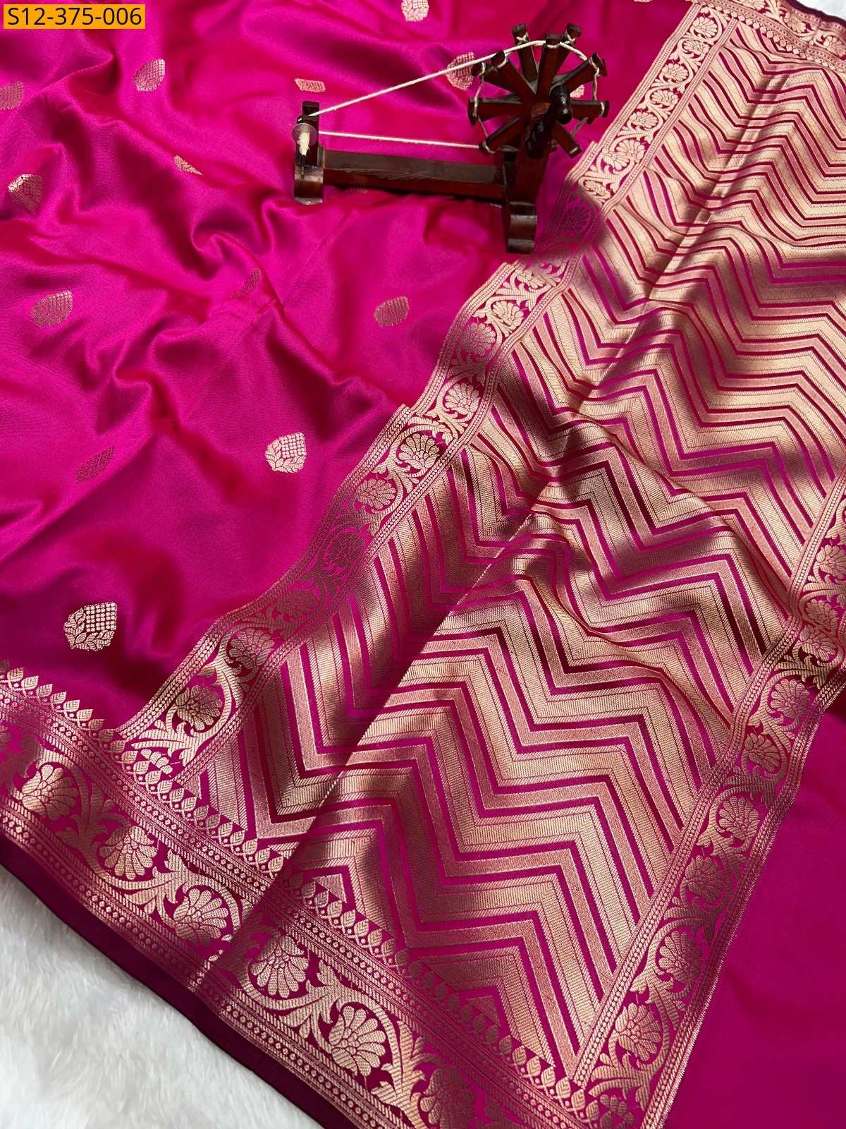 Pink Fancy Banarsi semi kataan soft silk Saree