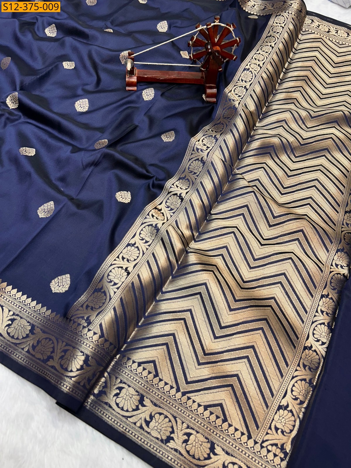 Navy Blue Fancy Banarsi semi kataan soft silk Saree