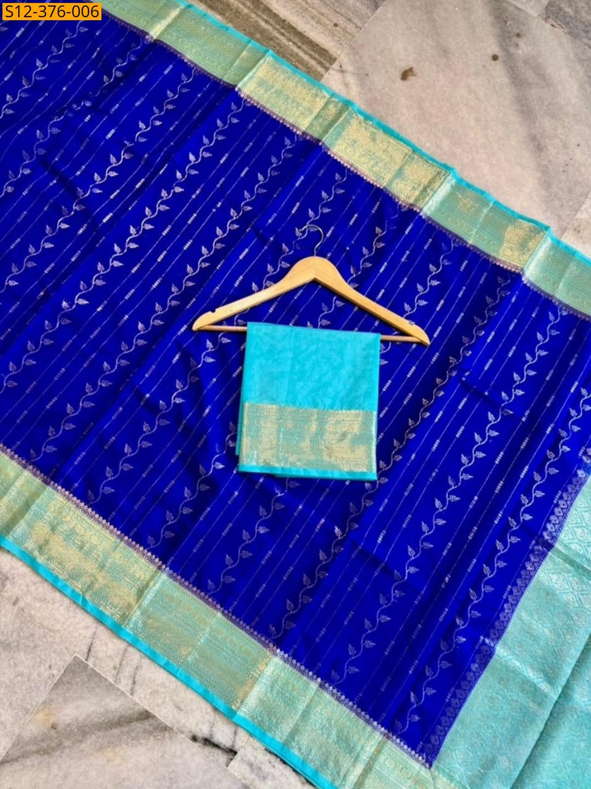 Blue Fancy Banarsi daibal Semi chiniya soft silk Saree