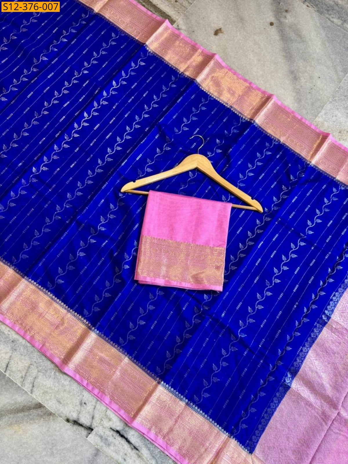 Blue Fancy Banarsi daibal Semi chiniya soft silk Saree