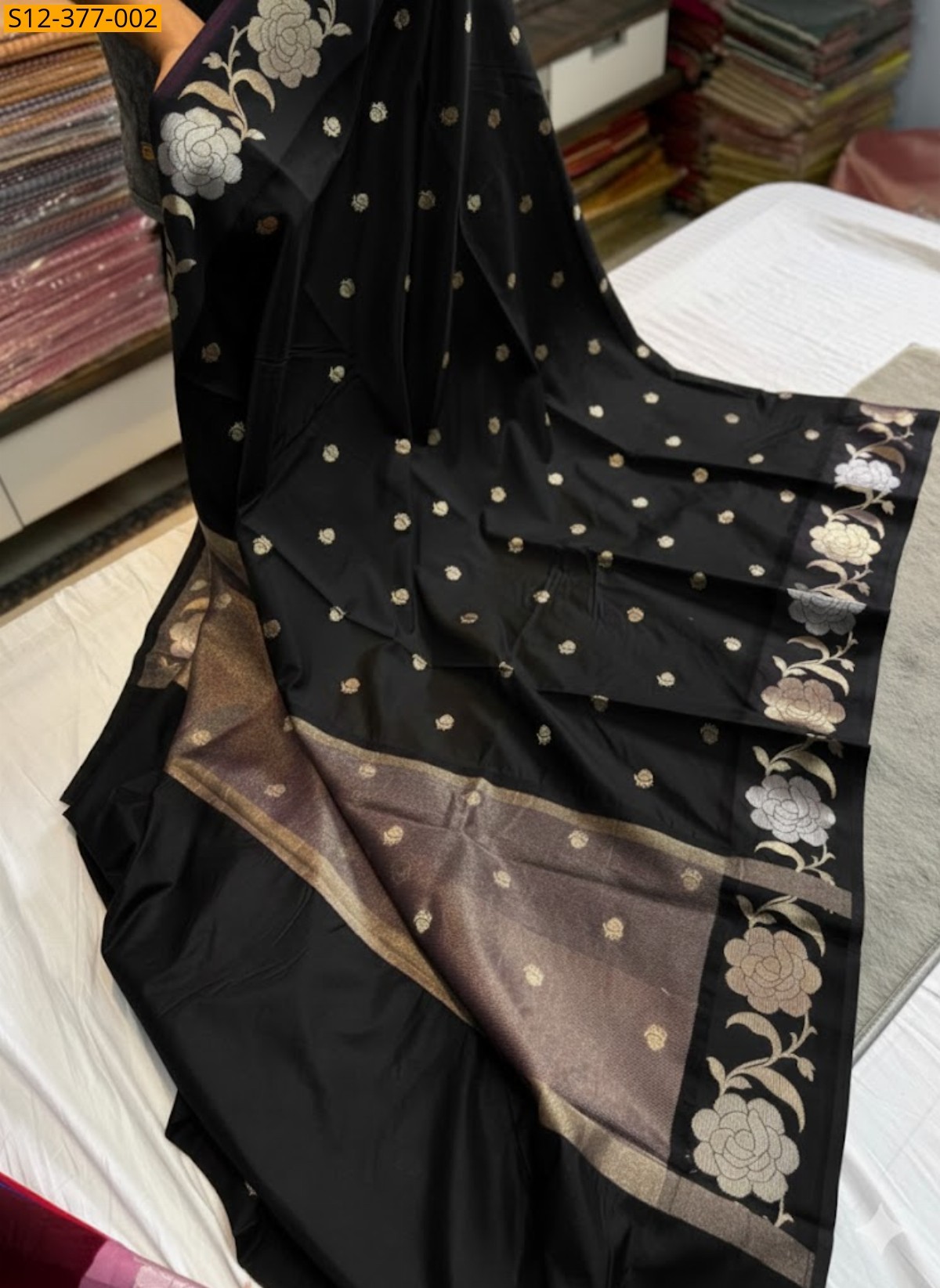 Black Fancy Banarsi daibal wam soft silk Saree