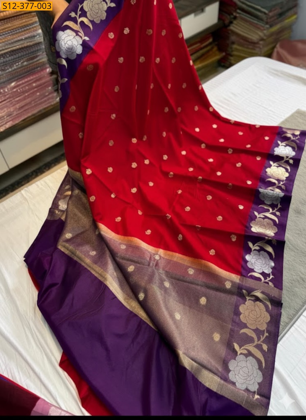 Red Fancy Banarsi daibal wam soft silk Saree