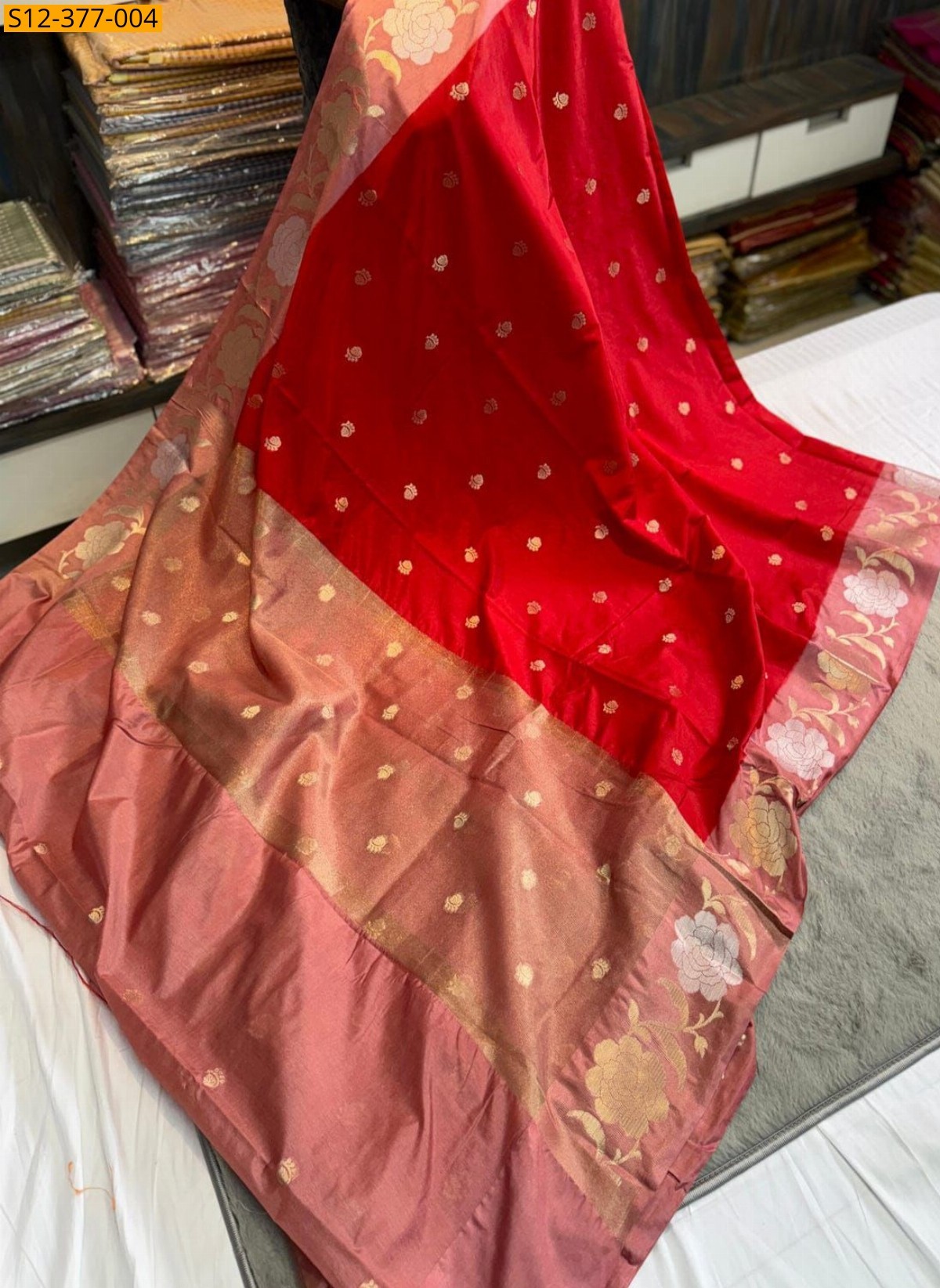 Red Fancy Banarsi daibal wam soft silk Saree