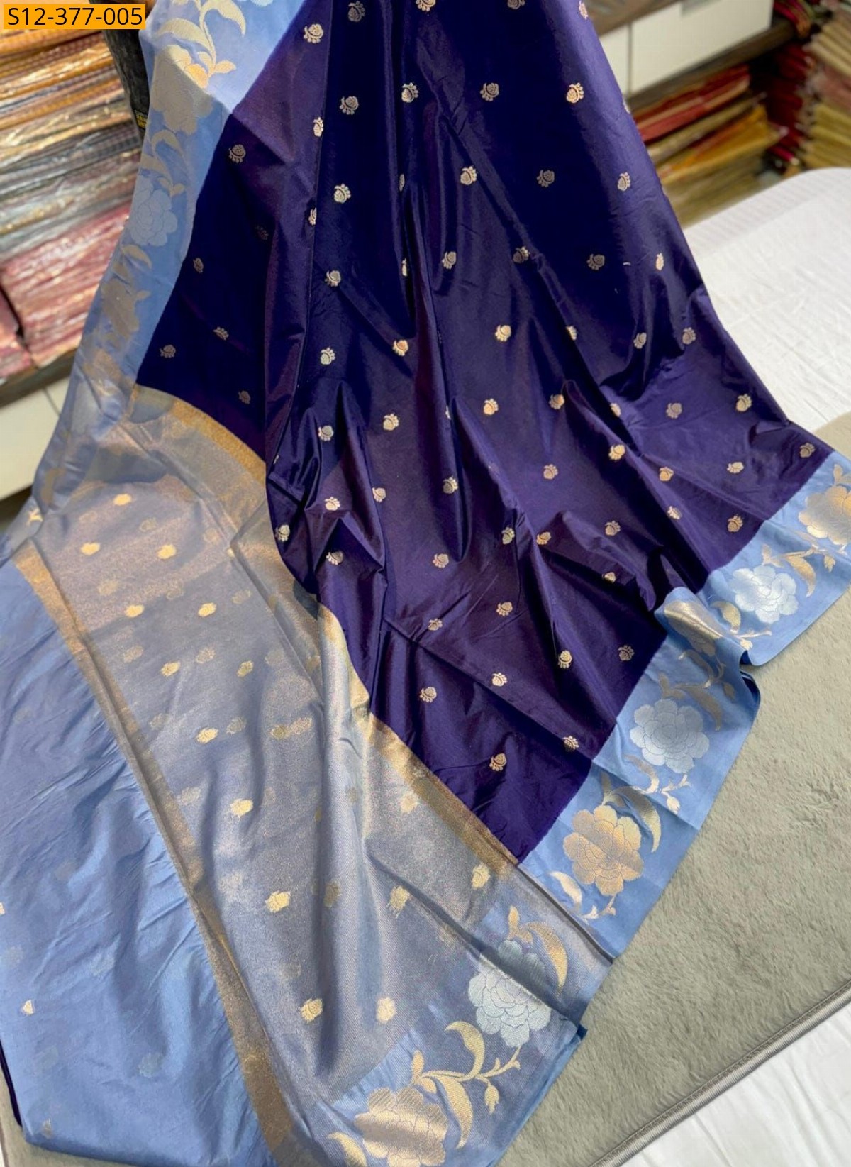 Navy blue Fancy Banarsi daibal wam soft silk Saree