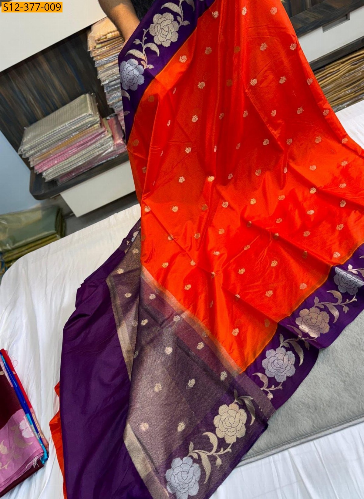 Orange Fancy Banarsi daibal wam soft silk Saree