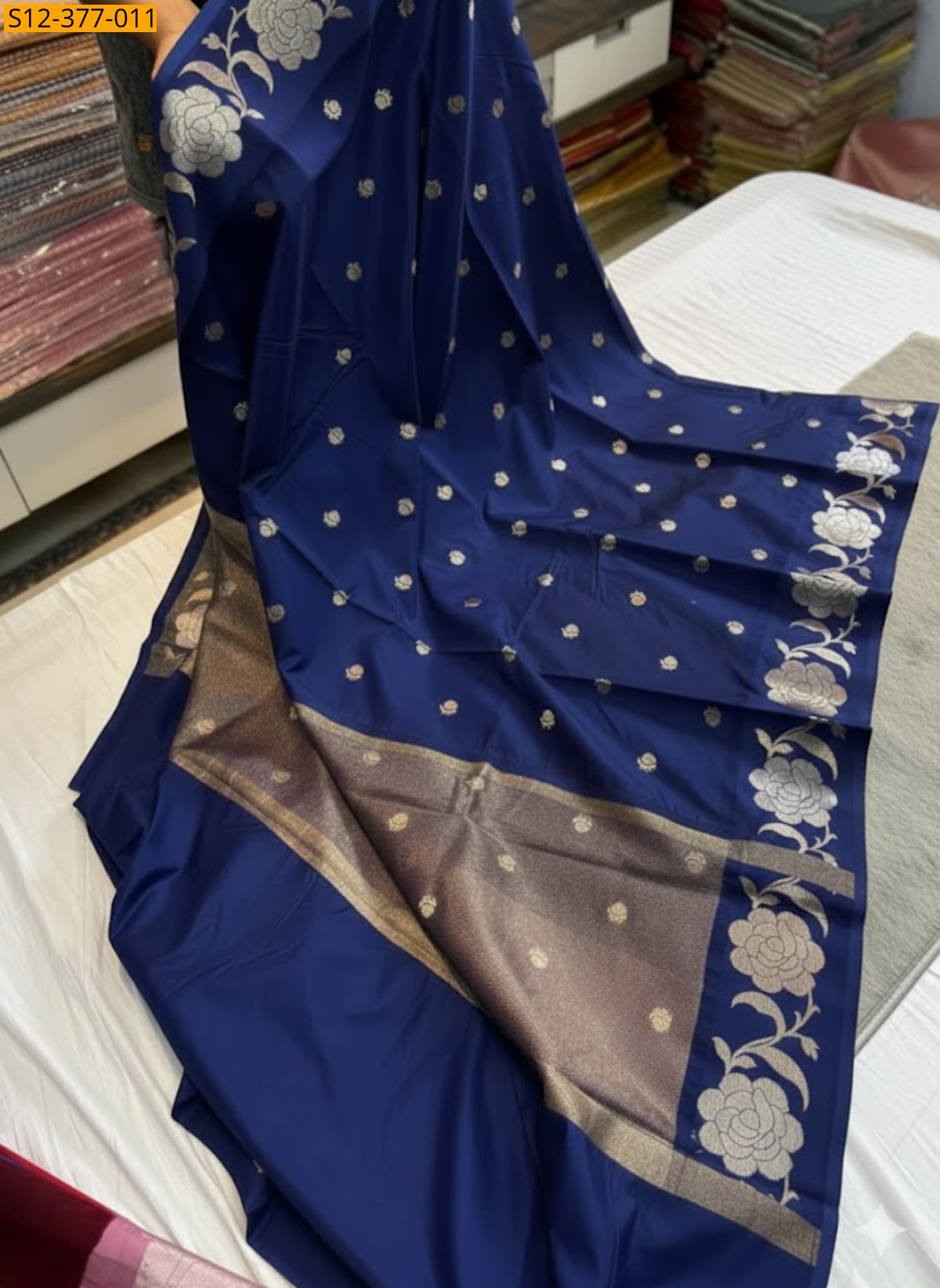 Navy Blue Fancy Banarsi daibal wam soft silk Saree