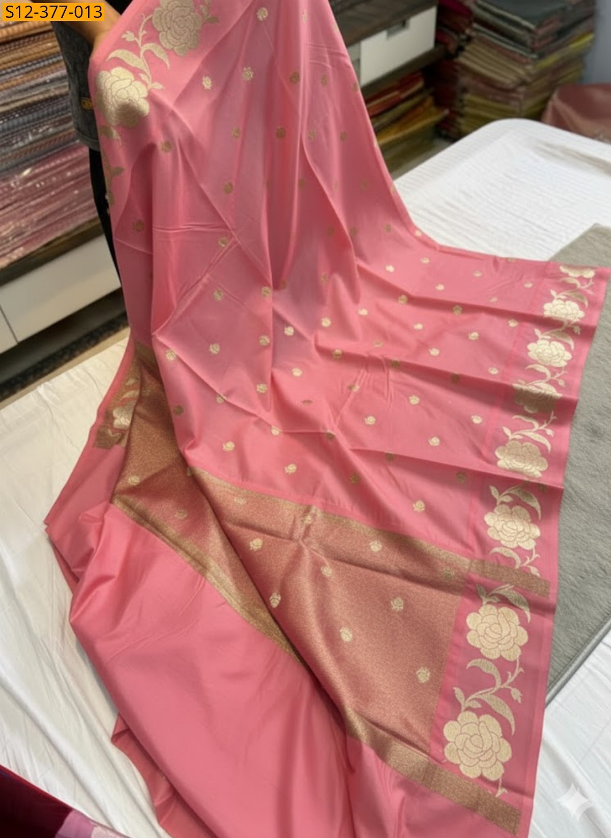 Baby Pink Fancy Banarsi daibal wam soft silk Saree
