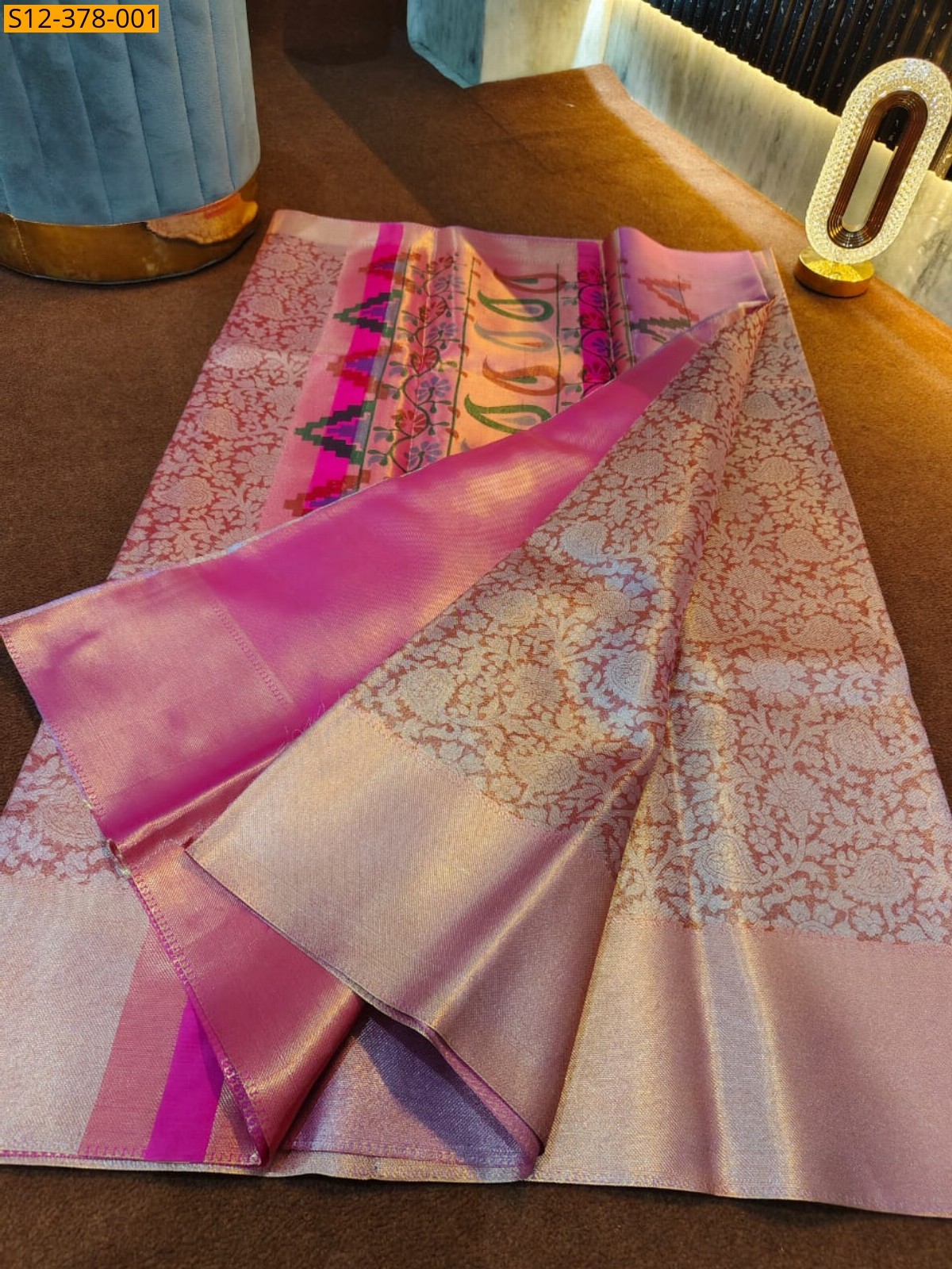 Light Pink Fancy Banarsi tissue printed soft silk Saree