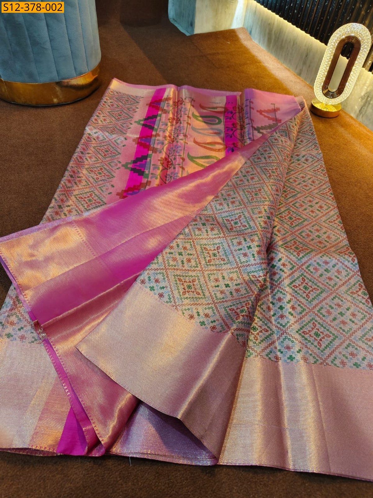 Light Pink Fancy Banarsi tissue printed soft silk Saree
