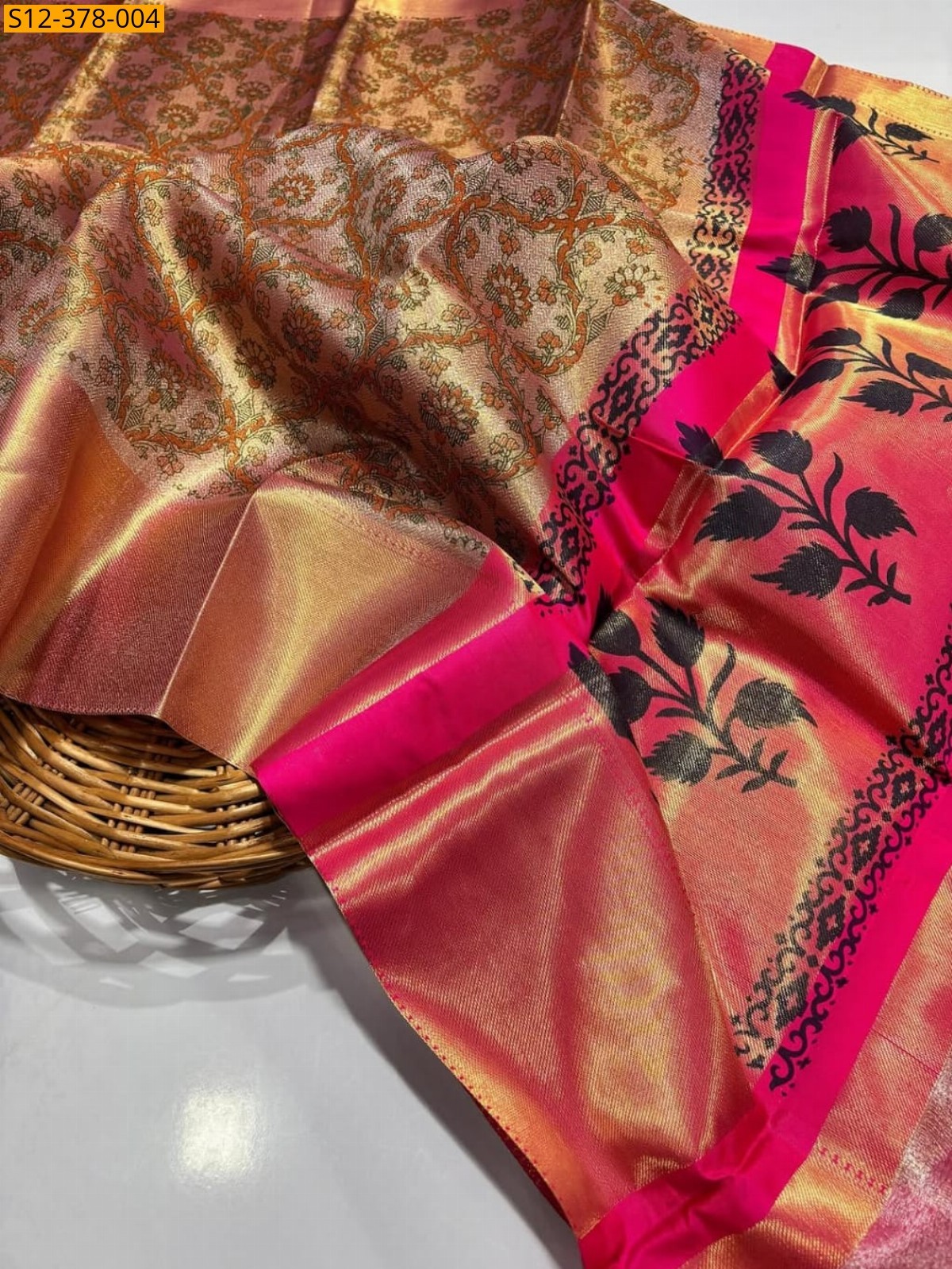 Light Pink Fancy Banarsi tissue printed soft silk Saree