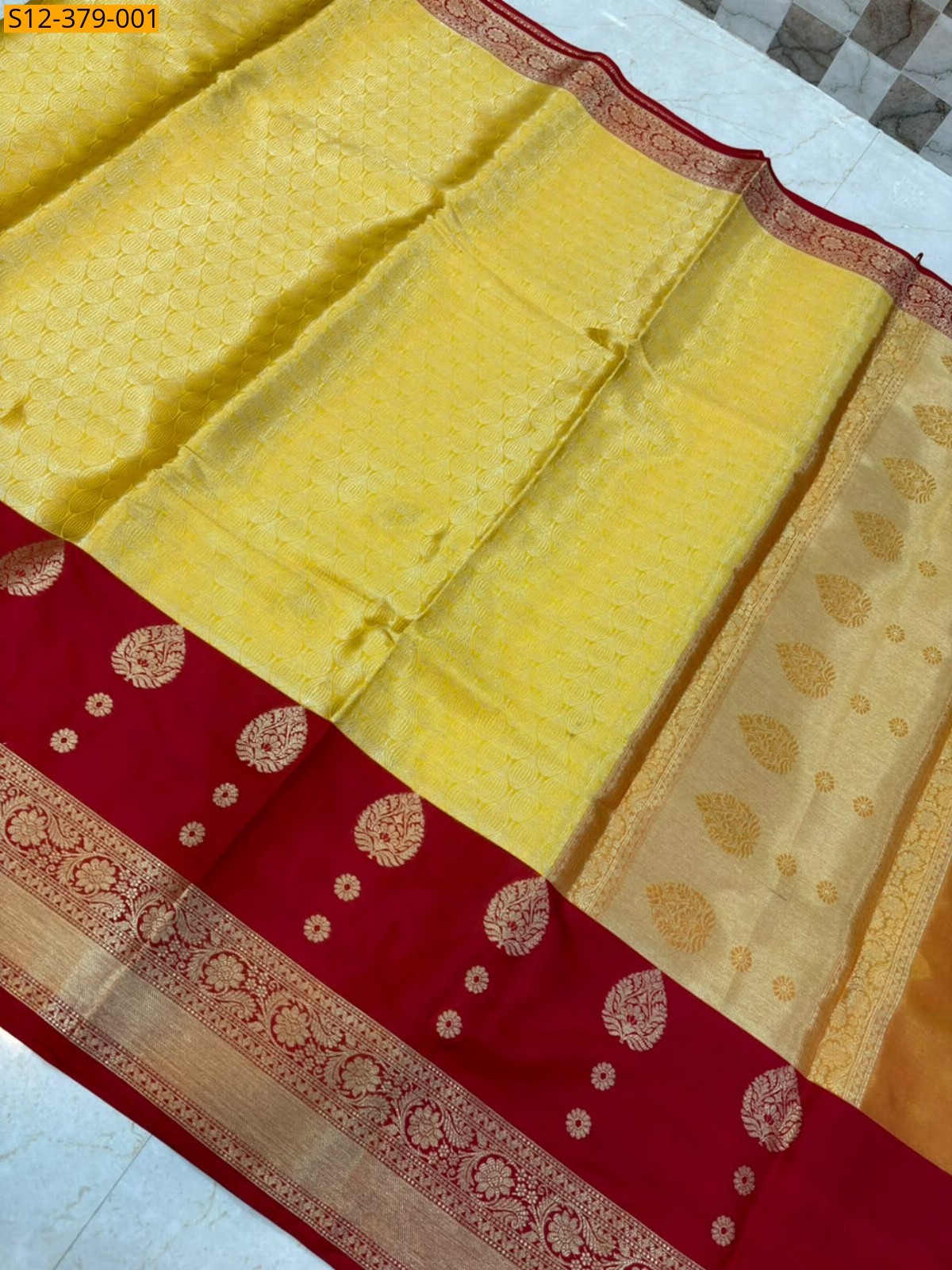 Yellow Fancy Banarsi semi kataan soft silk Saree