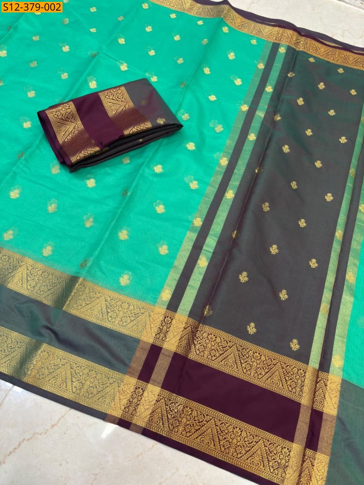 Sea Green Fancy Banarsi semi kataan soft silk Saree