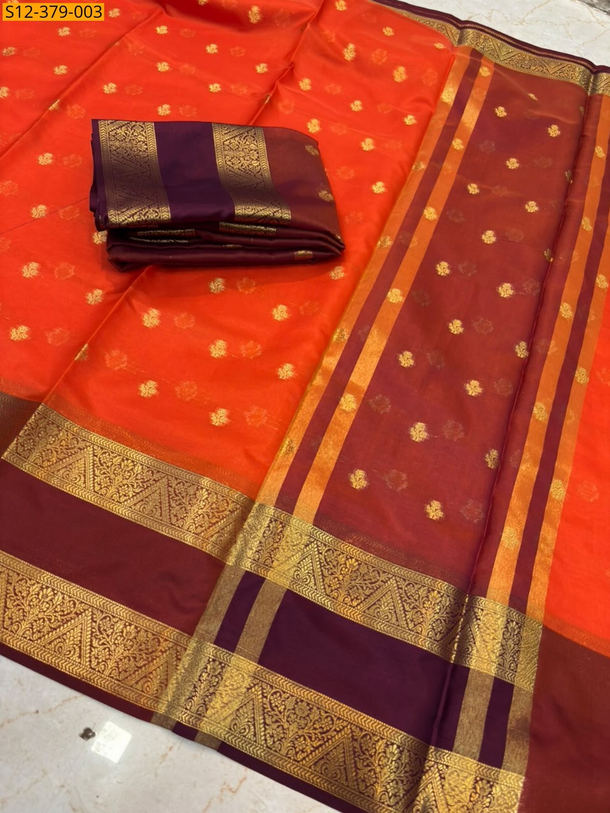 Orange Fancy Banarsi semi kataan soft silk Saree