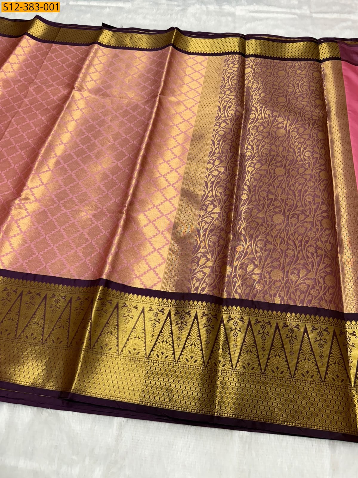 Peach Fancy Banarsi semi kataan soft silk Saree