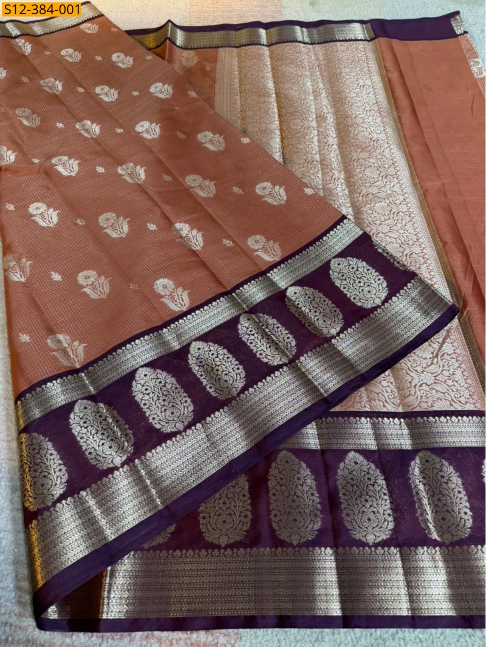 Brick Brown Fancy Banarsi semi kataan soft silk Saree Brick Brown Fancy Banarsi semi kataan soft silk Saree