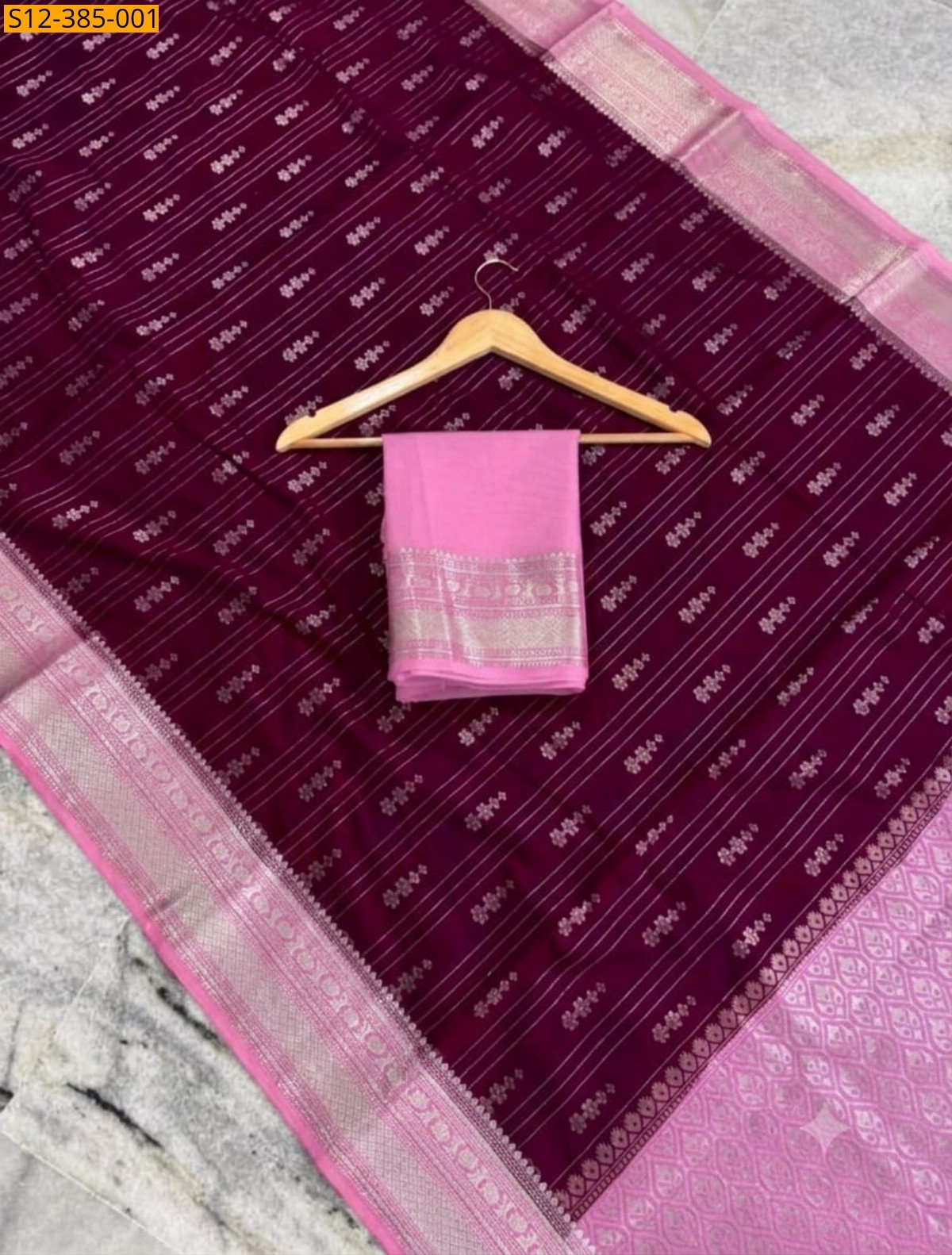 Wine Fancy Banarsi daibal semi chiniya soft silk Saree