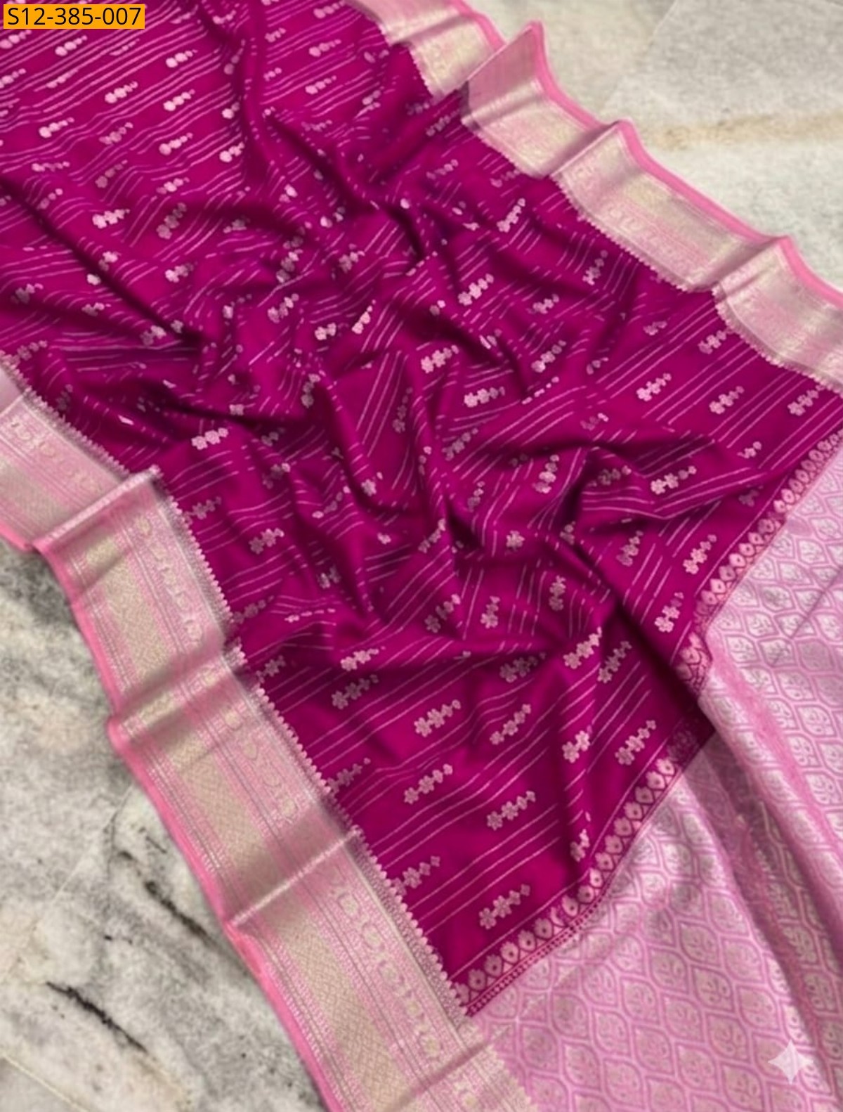 Pink Fancy Banarsi daibal semi chiniya soft silk Saree