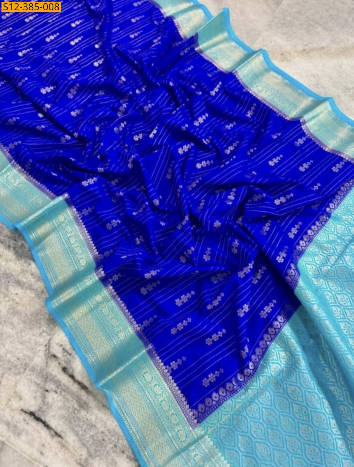 Royal Blue Fancy Banarsi daibal semi chiniya soft silk Saree