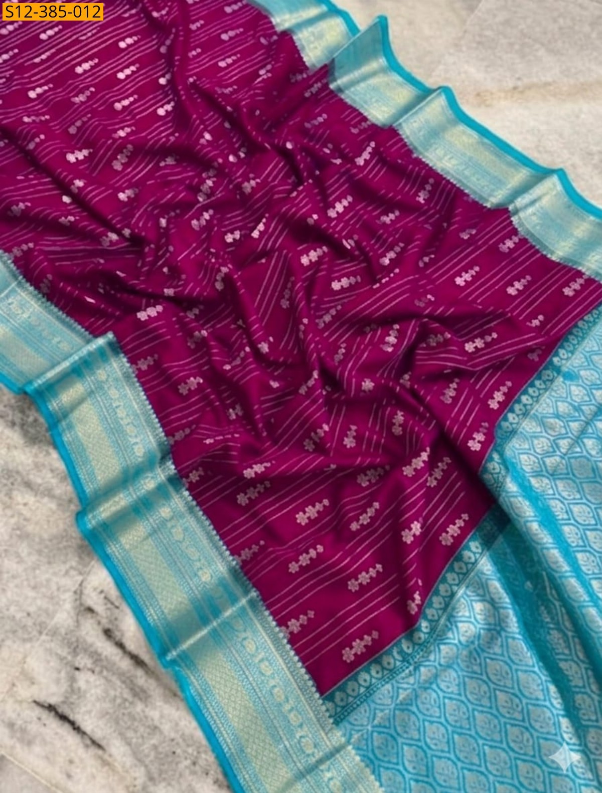 Maroon Fancy Banarsi daibal semi chiniya soft silk Saree
